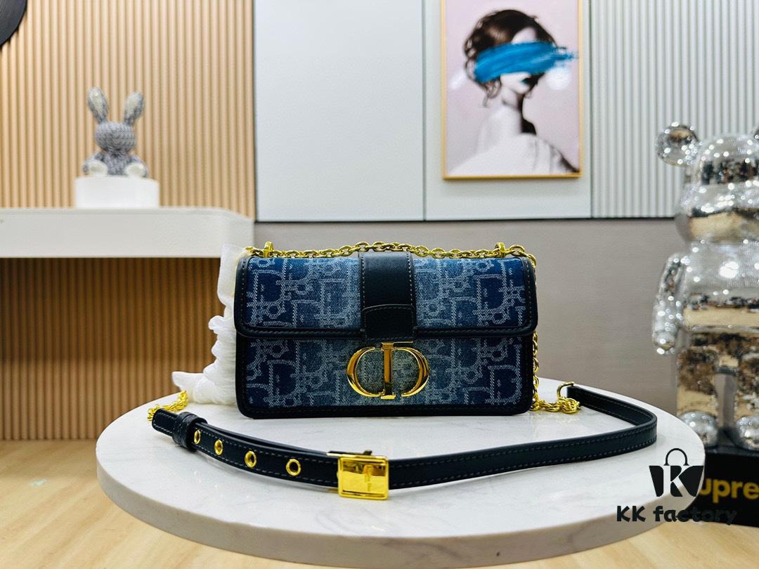Christian Dior Bolso de cadena azul vaquero oblicuo