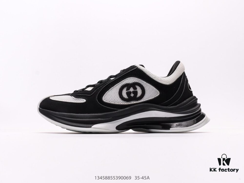 Zapatillas bajas de piel GUCCI Run GG para hombre, color negro/blanco, nuevas,