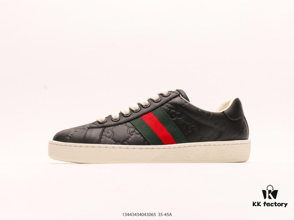 Gucci Ace Sneaker – Black GG Embossed Leather with Green & Red Web