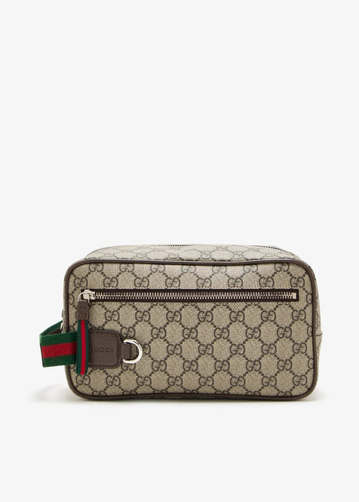 Bolso Neceser de viaje GUCCI 211125 / 525040 en lona GG Supreme y piel de segunda mano